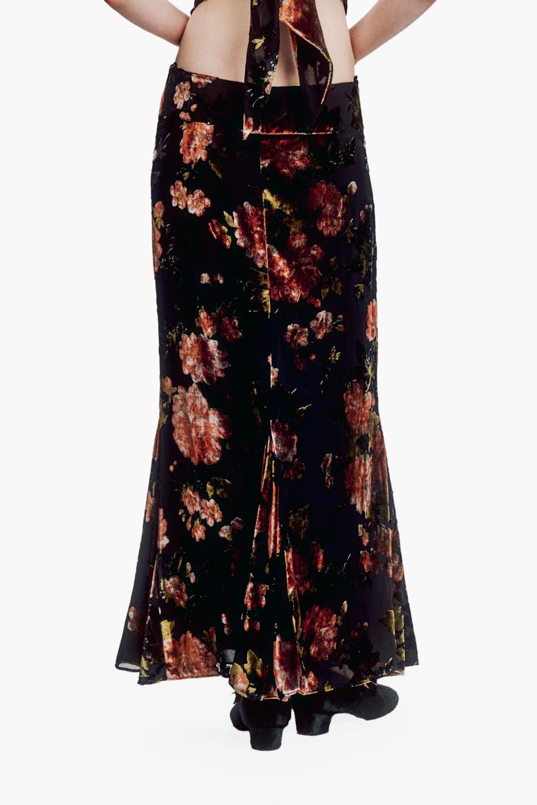 Folia Devore Trumpet Skirt, Alternate, color, RUSSET MULTI