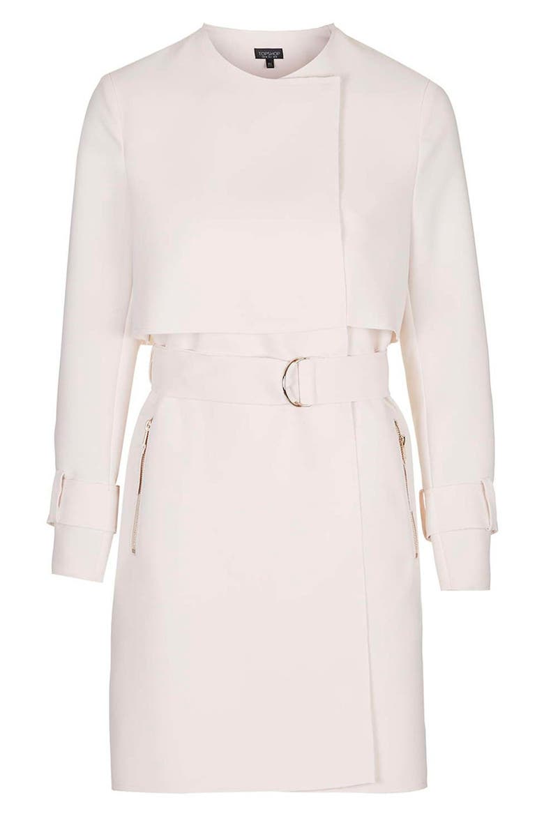 'Putty' Raw Edge Belted Coat, Alternate, color, NUDE