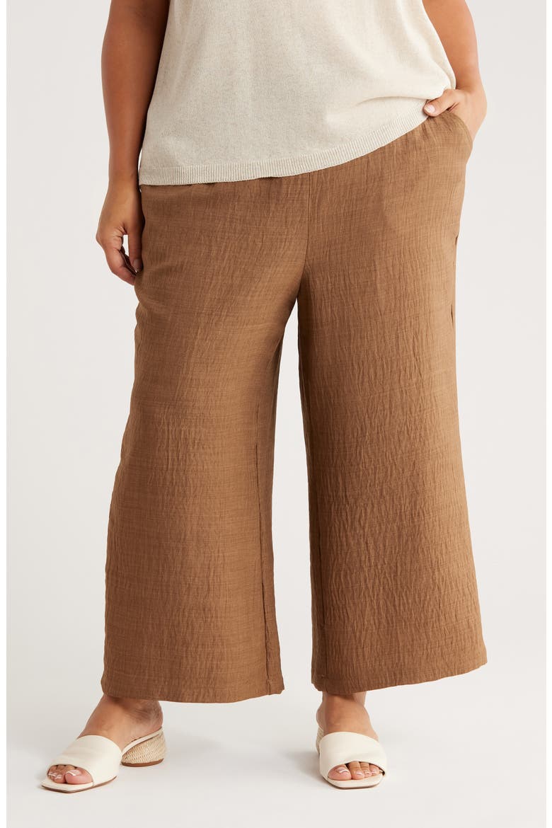 Textured Wide Leg Crop Pants, Main, color, HT UMBER