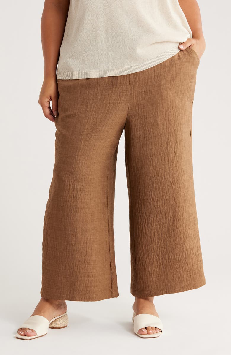 MAX STUDIO Textured Wide Leg Crop Pants, Main, color, Ht Umber