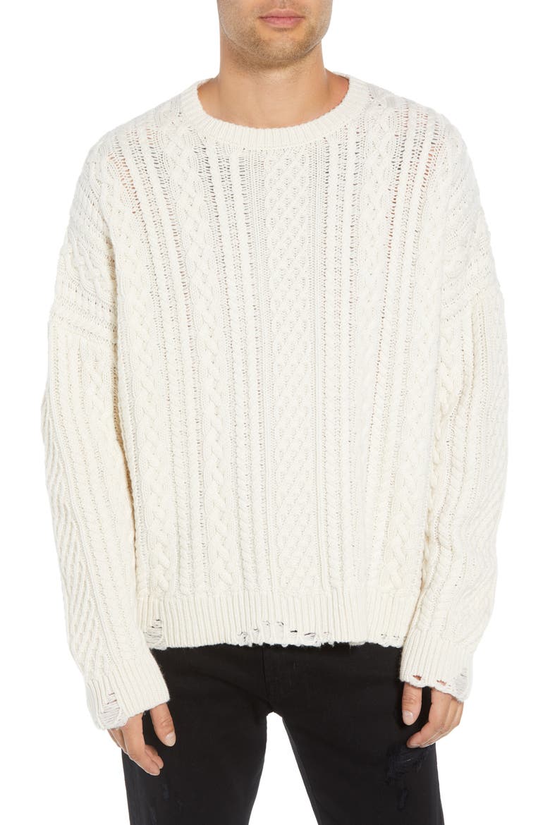 Oversize Distressed Wool Blend Sweater, Main, color, BEIGE/ WHITE