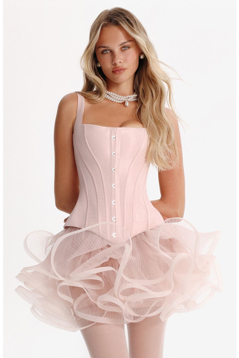 Structured Low Waist Taffeta Corset in Pink for Cocktail Events, Main, color, Pink