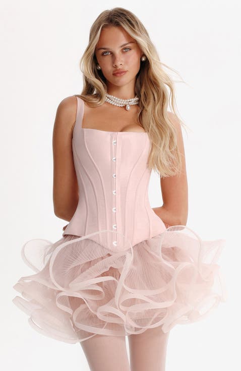 Structured Low Waist Taffeta Corset in Pink for Cocktail Events