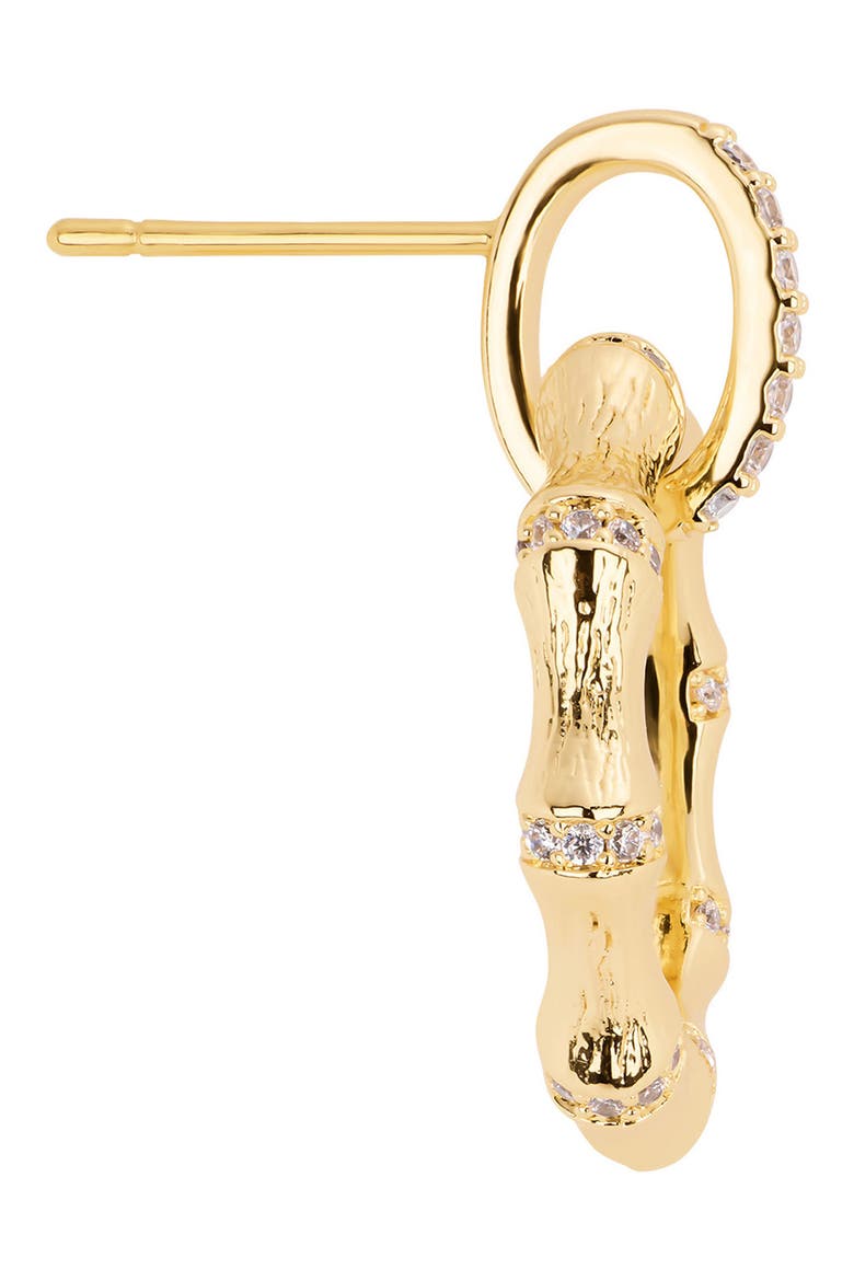 Cubic Zirconia Bamboo Drop Earrings, Alternate, color, GOLD