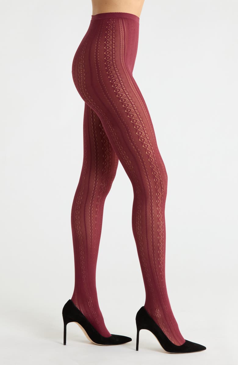 Nordstrom Vertical Pattern Mesh Tights, Main, color, Burgundy Tannin