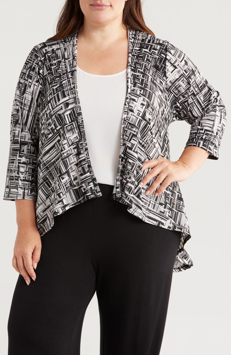 24seven Comfort Apparel Abstract Print Open Front Cardigan, Main, color,