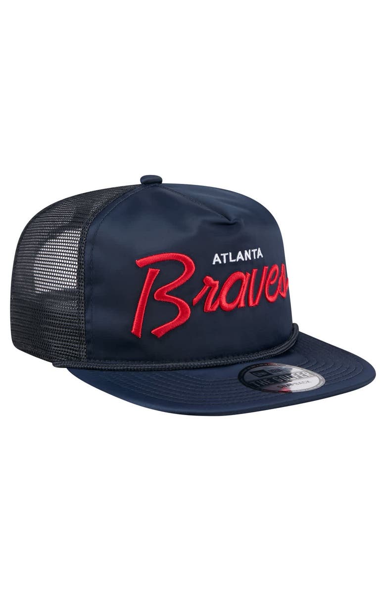 New Era Men's New Era Navy Atlanta Braves Retro Satin Script Golfer Adjustable Hat, Alternate, color, 