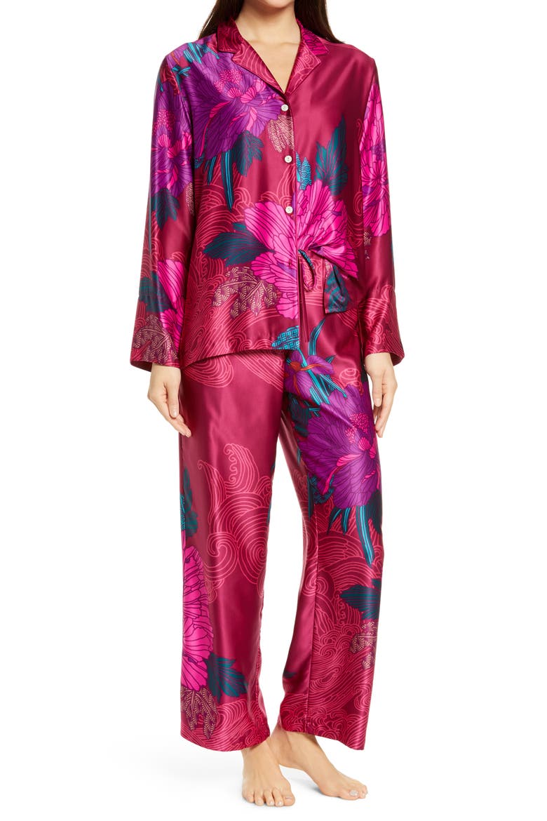 Jubako Satin Pajamas, Main, color, CRANBERRY