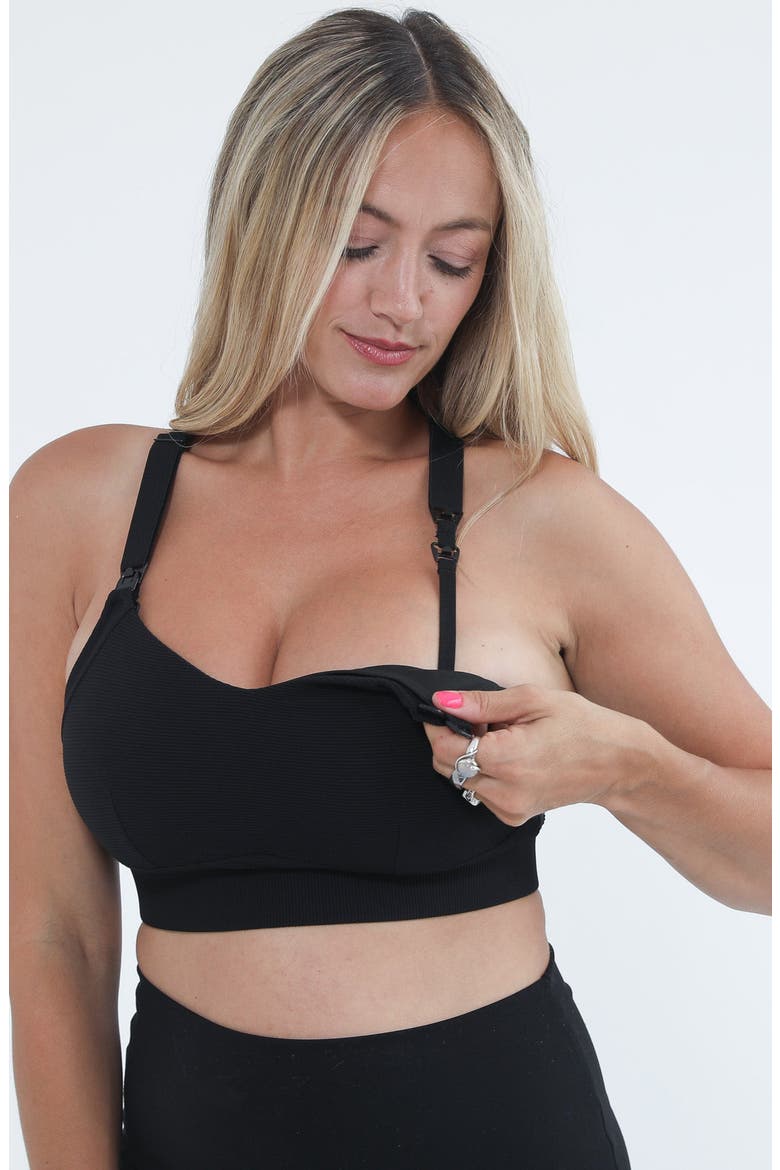 Maeve Run Times Sewn in Cups Nursing and Pumping Sports Bra, Alternate, color, Noir