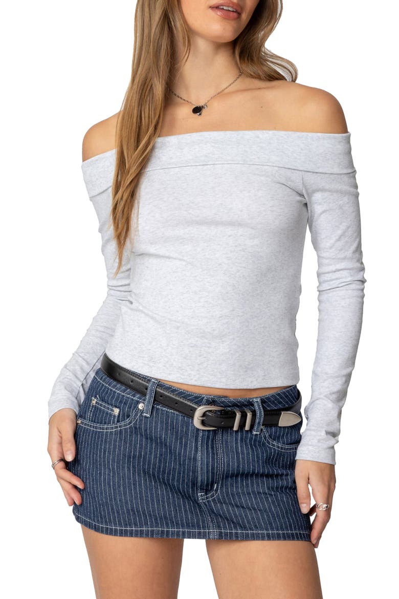 Claudie Foldover Off the Shoulder Top, Main, color, GRAY-MELANGE