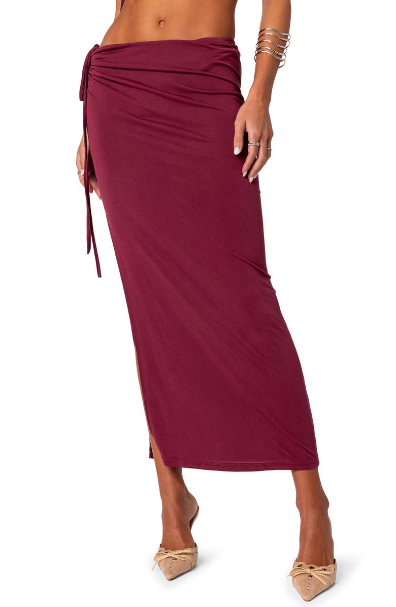 EDIKTED Frankie Drawstring Ruched Side Slit Skirt, Main, color, 