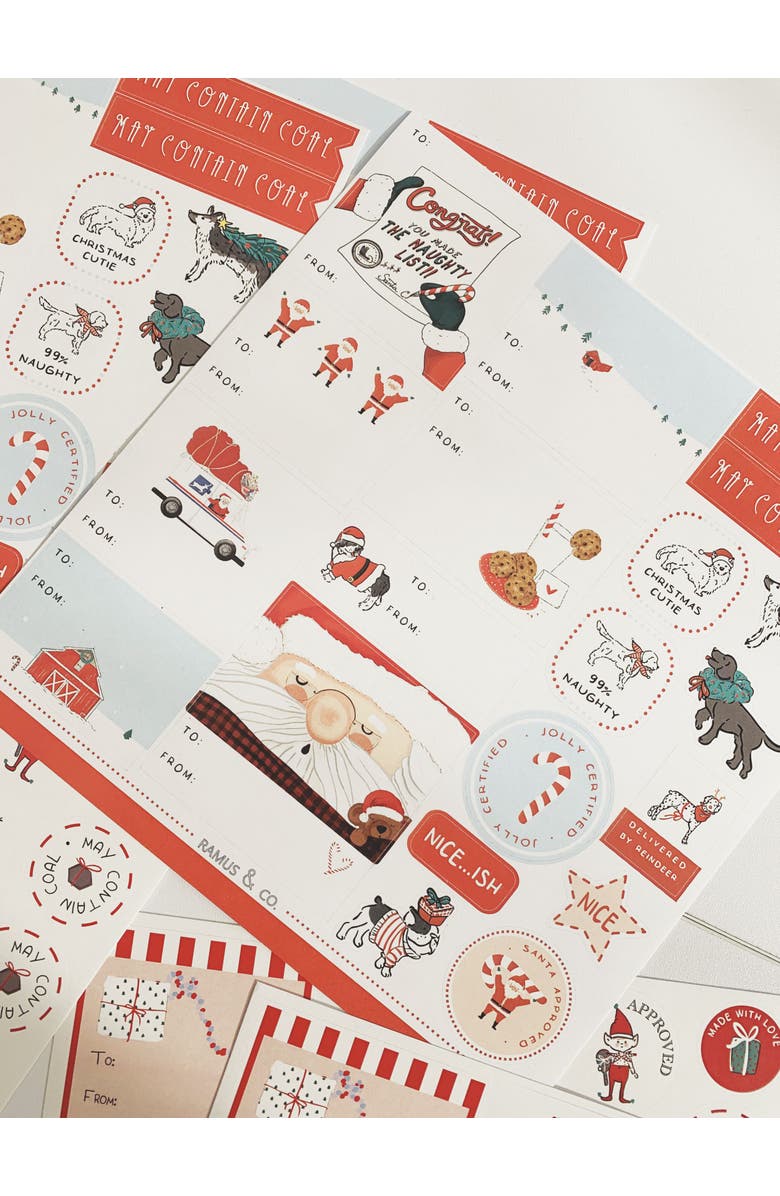 Ramus & Co Christmas/Holiday "Santa & Dogs" To/From Gift Labels, Alternate, color, Multi-Pack