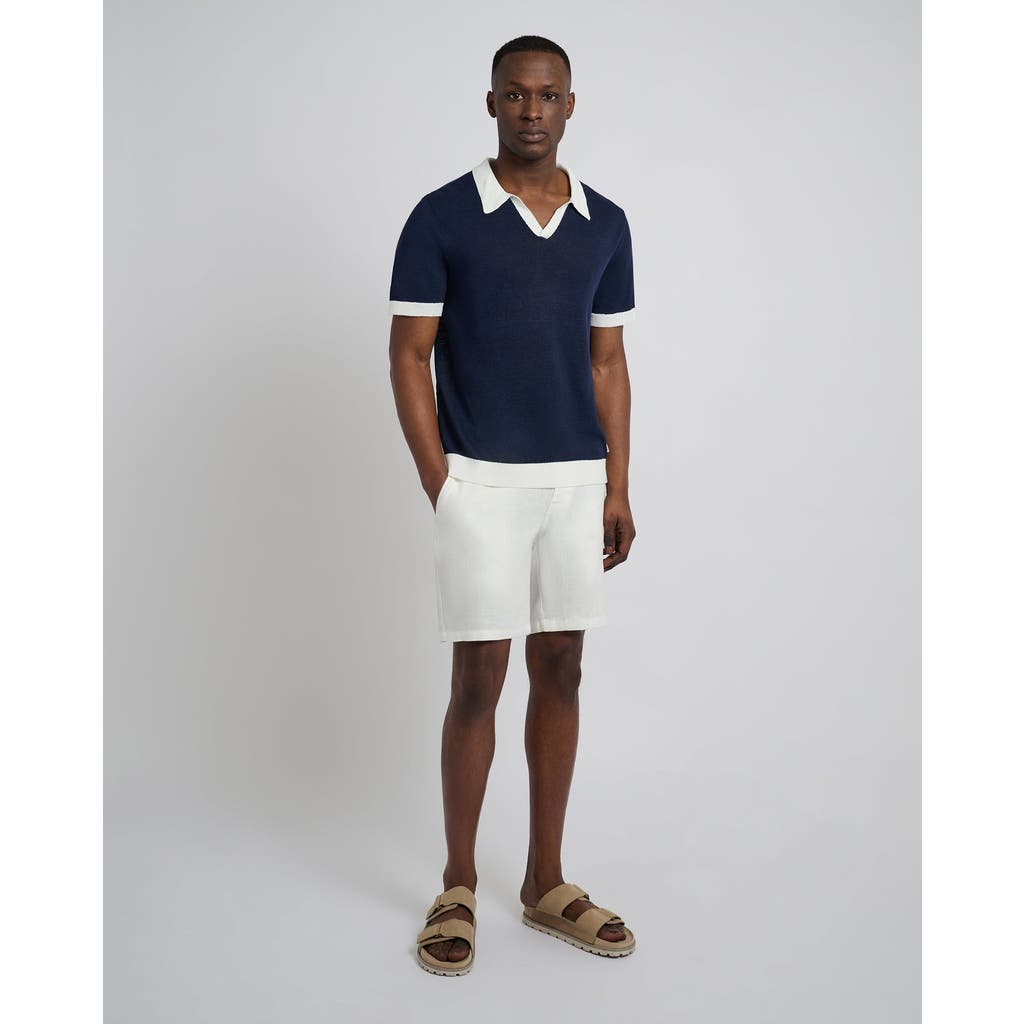 Onia Linen Johnny Collar Polo Sweater In Deep Navy/white