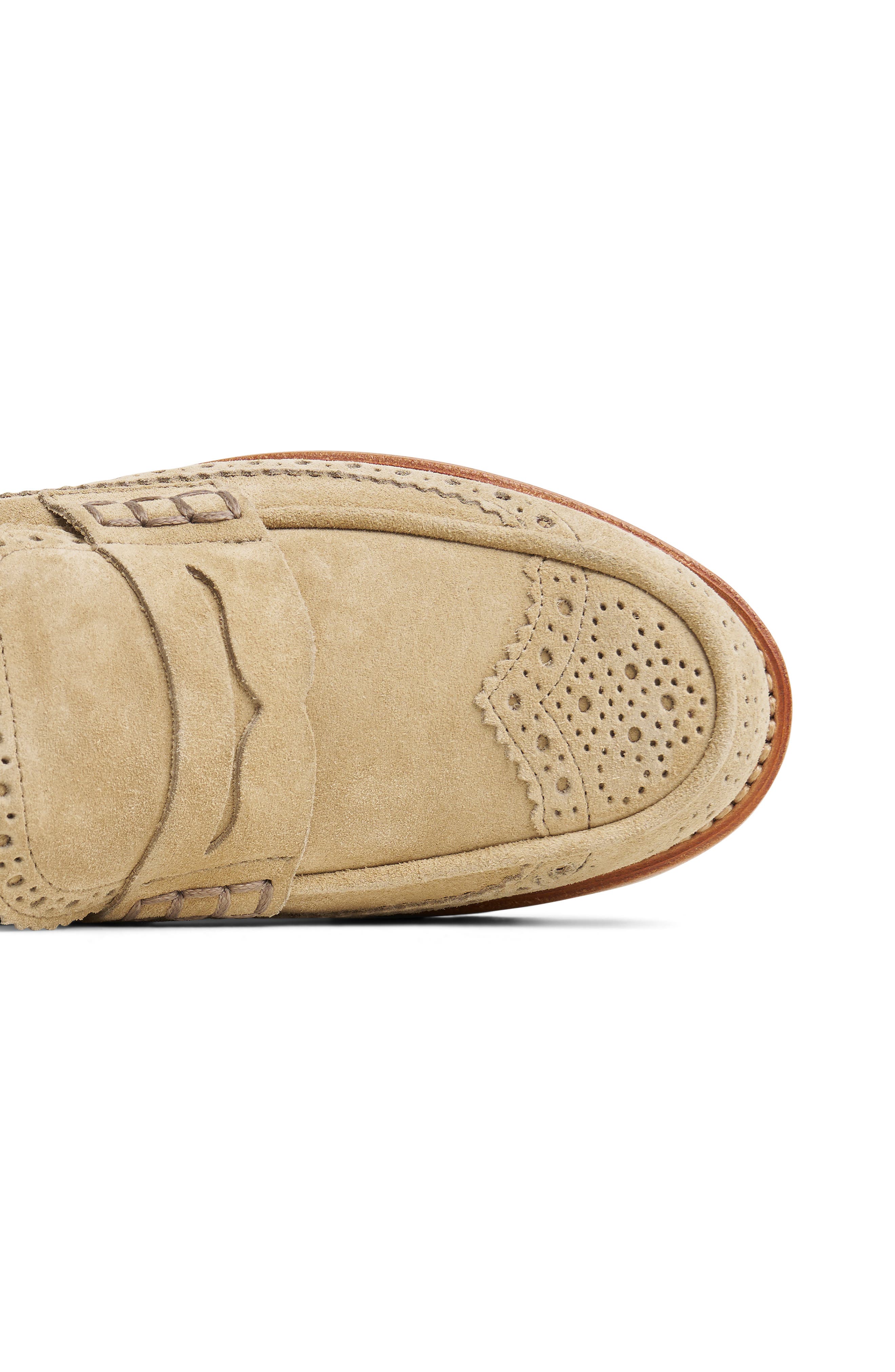 Miss Emma Genuine Shearling Trim Loafer Mule, Alternate, color, TAN SUEDE