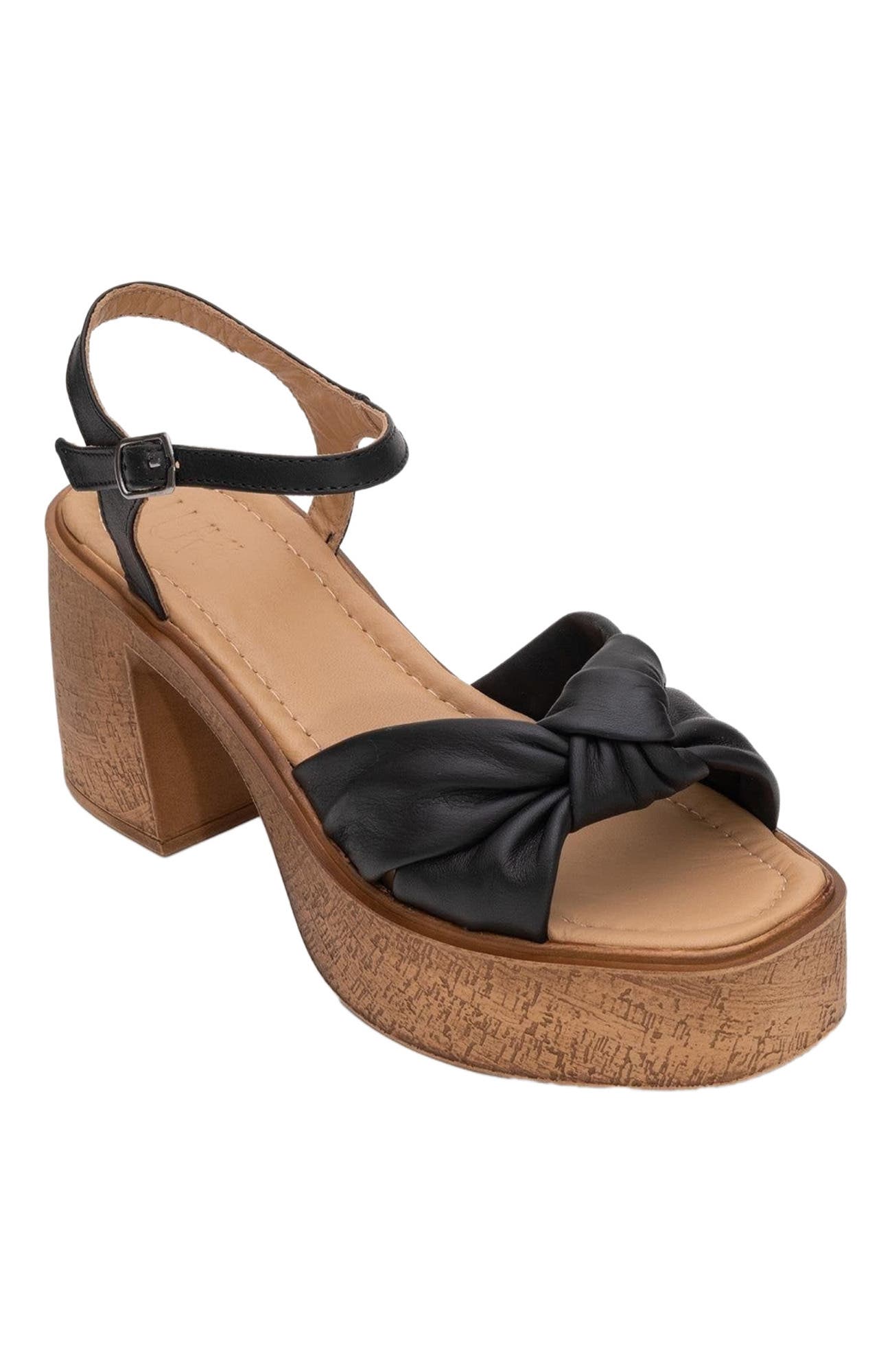 Forever & Always Shoes Tily Platform Wedge Leather Sandal, Alternate, color, Black Leather