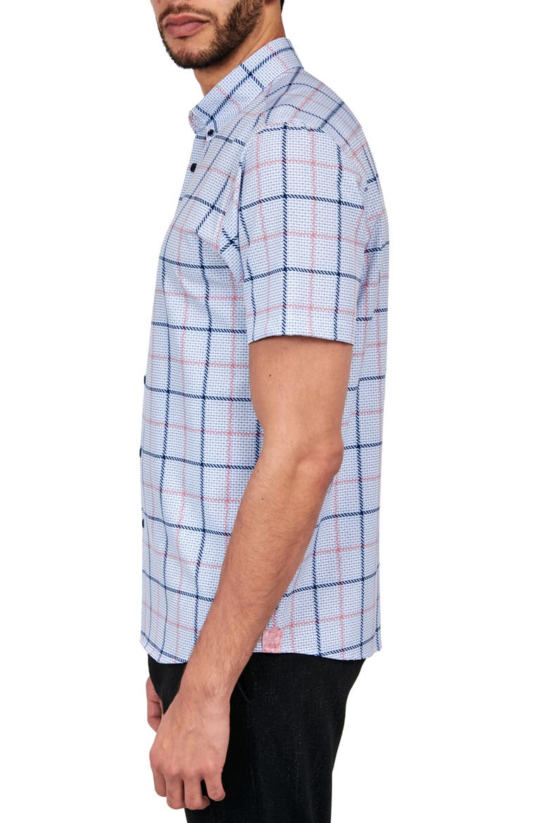 Slim Fit Gowanus Textured Grid 4-Way Stretch Performance Short Sleeve Shirt, Alternate, color, NAVY/PINK