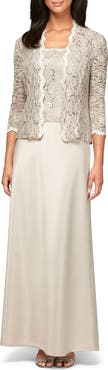 Alex Evenings Sequin Lace & Satin Gown with Jacket