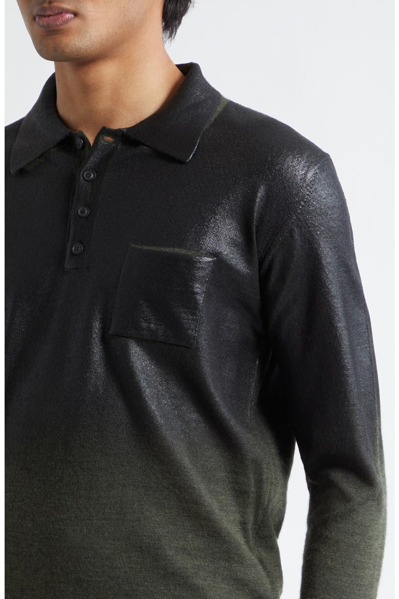 Metallic Long Sleeve Polo, Alternate, color, GREEN/ BLACK