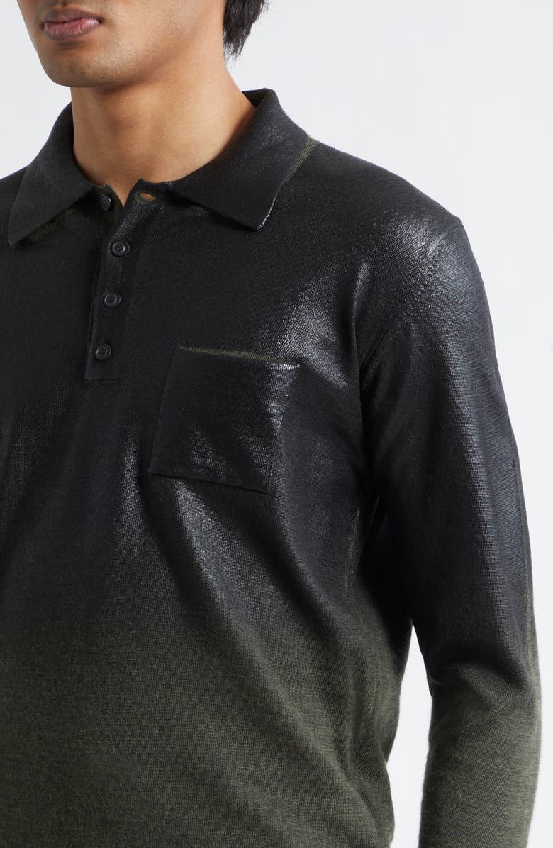 Maison Margiela Metallic Long Sleeve Polo, Alternate, color, Green/ Black