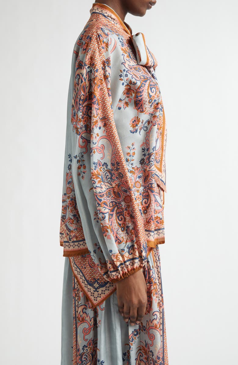 Zimmermann Aster Paisley Scarf Tie Silk Shirt, Alternate, color, Blue Paisley Floral