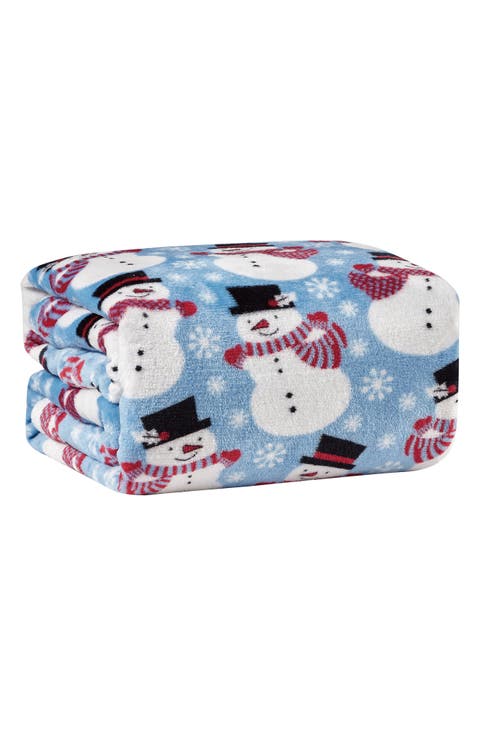 Bluw Snowman Plush Fleece Throw Blanket