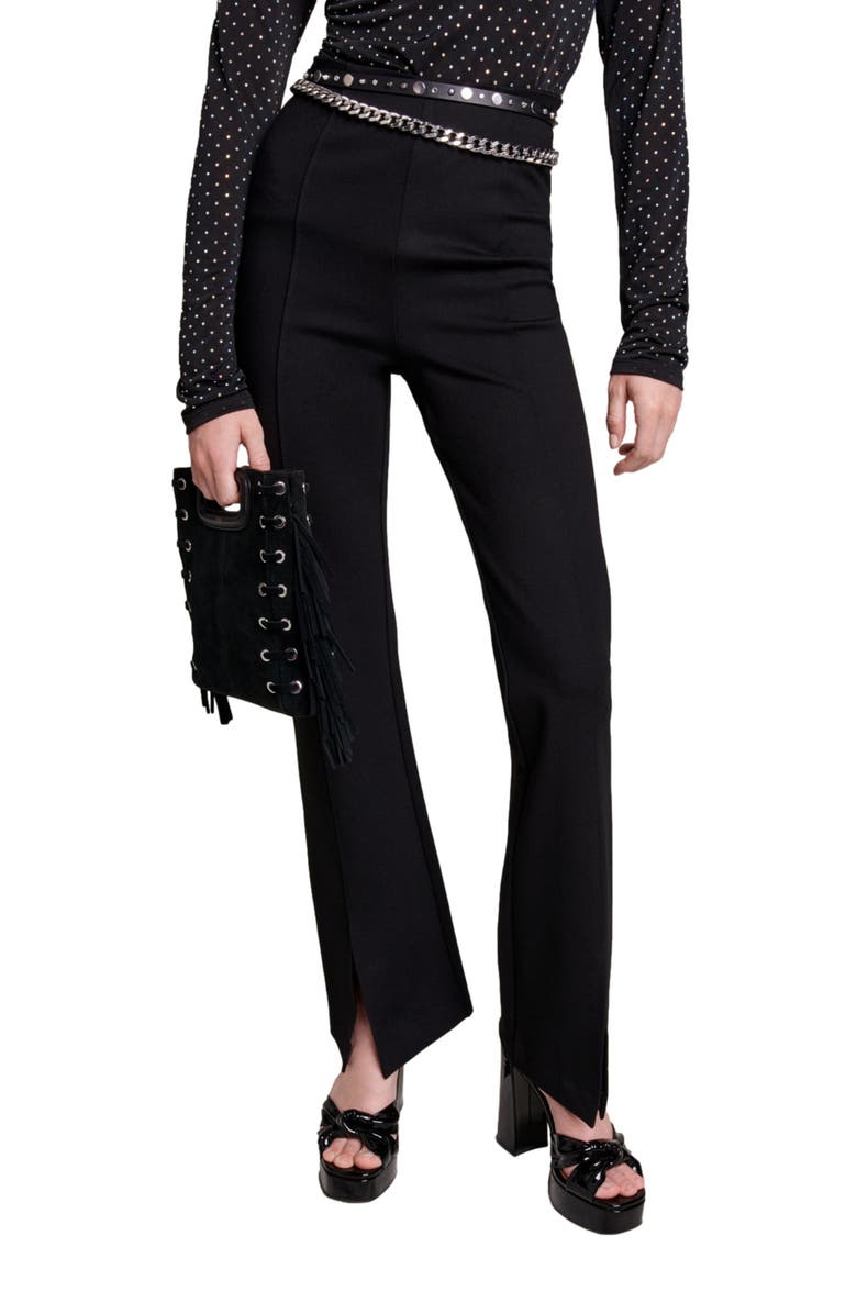 maje Black slim-fit trousers with slits, Main, color, 