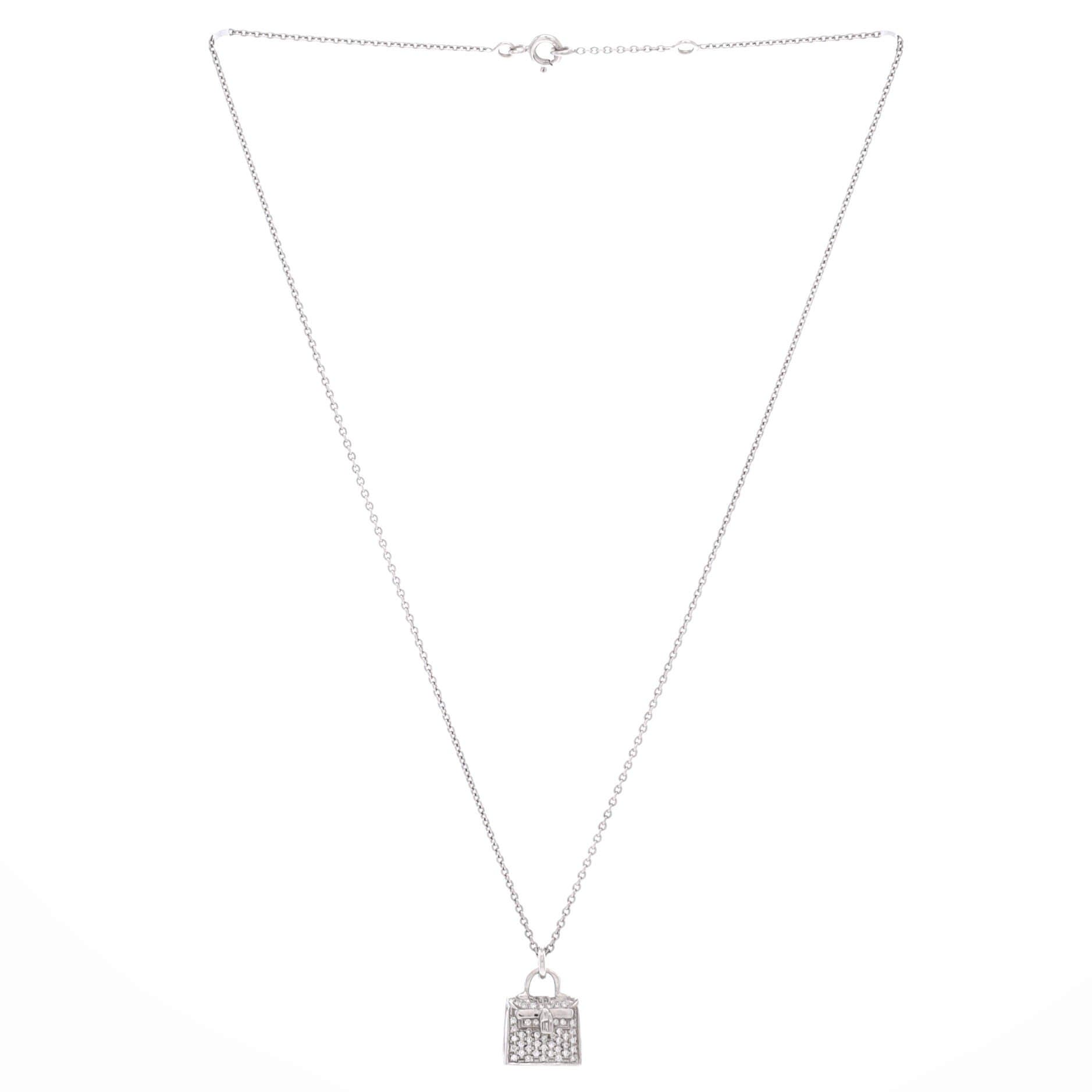 Pre-Owned Hermes Kelly Amulette Pendant Necklace 18K White Gold and Diamonds, Alternate, color, White Gold