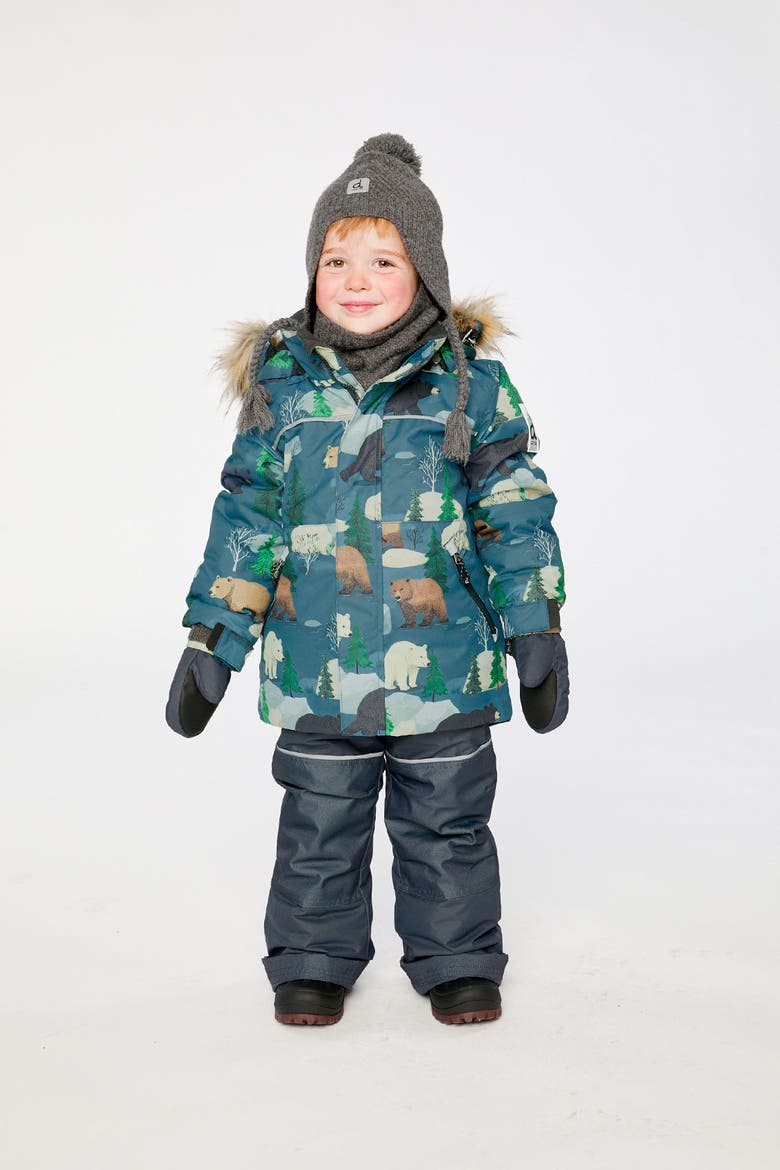 Discover Bear Jacket Snow Pants Two Piece Snowsuit, Alternate, color, Blue Bear Print