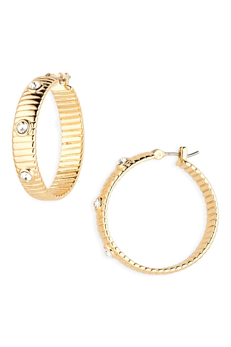 Ribbed CZ Hoop Earrings, Main, color, CLEAR- GOLD
