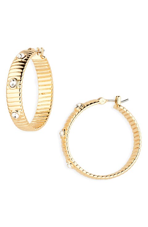 Ribbed CZ Hoop Earrings