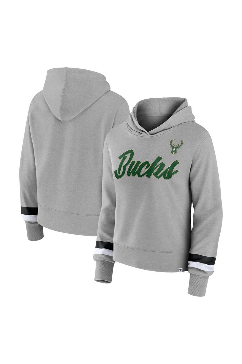 Women's Fanatics Branded Heather Gray Milwaukee Bucks Halftime Pullover Hoodie, Main, color, Heather Gray