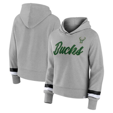 Women's Fanatics Branded Heather Gray Milwaukee Bucks Halftime Pullover Hoodie