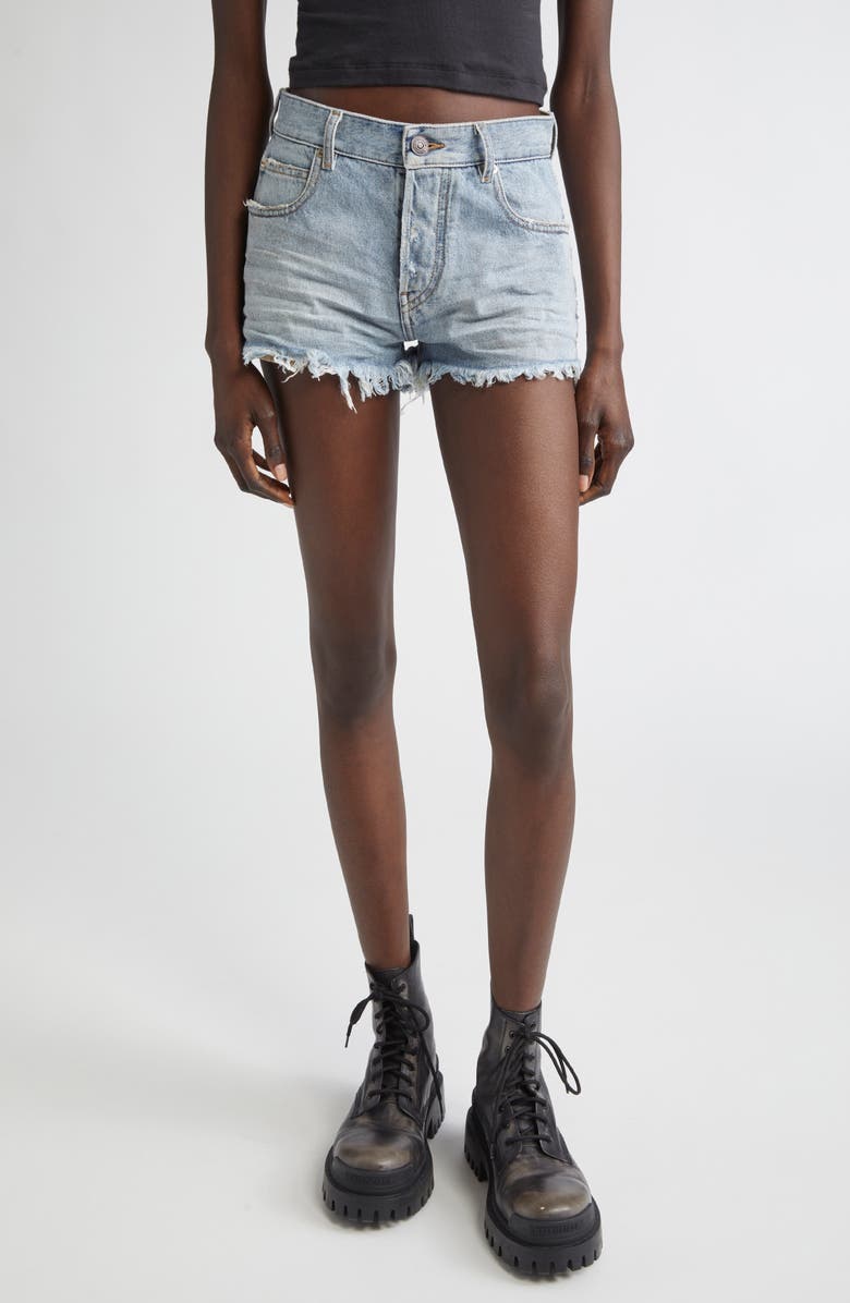Balenciaga Cutoff Denim Shorts, Main, color, 
