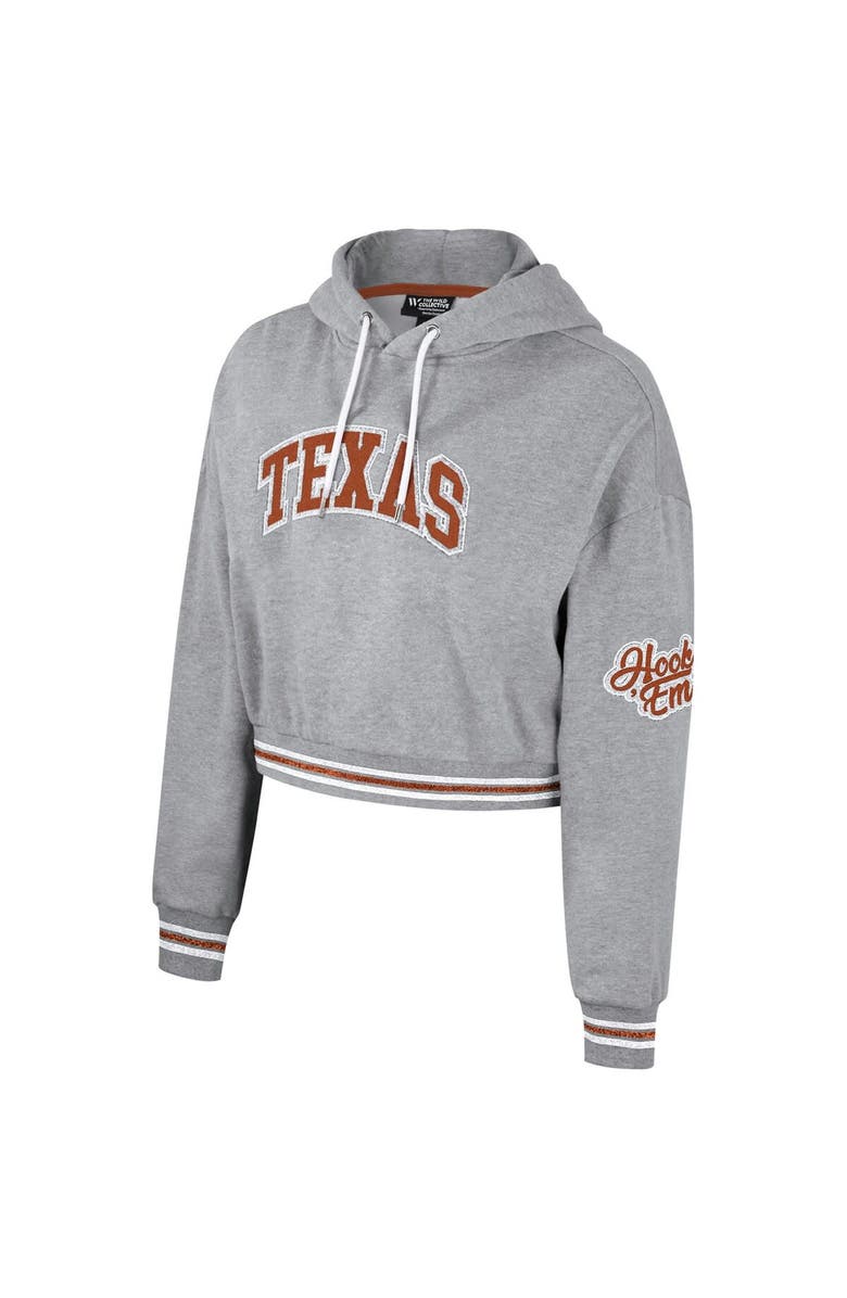 THE WILD COLLECTIVE Women's The Wild Collective Heather Gray Texas Longhorns Cropped Shimmer Pullover Hoodie, Alternate, color, 