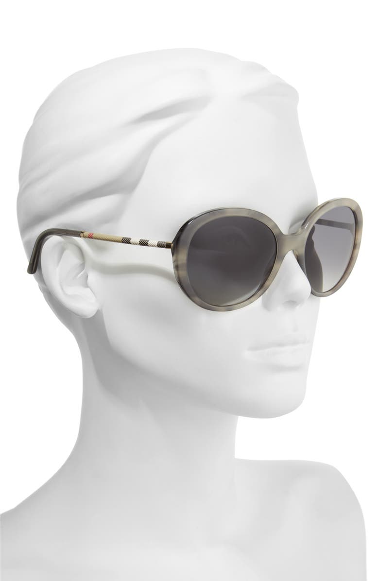 Burberry 57mm Check Temple Polarized Round Frame Sunglasses, Alternate, color,