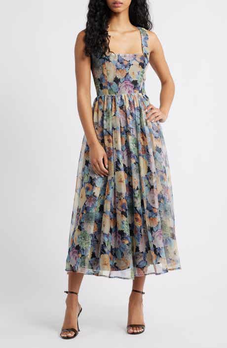 Logan Floral Square Neck Midi Dress