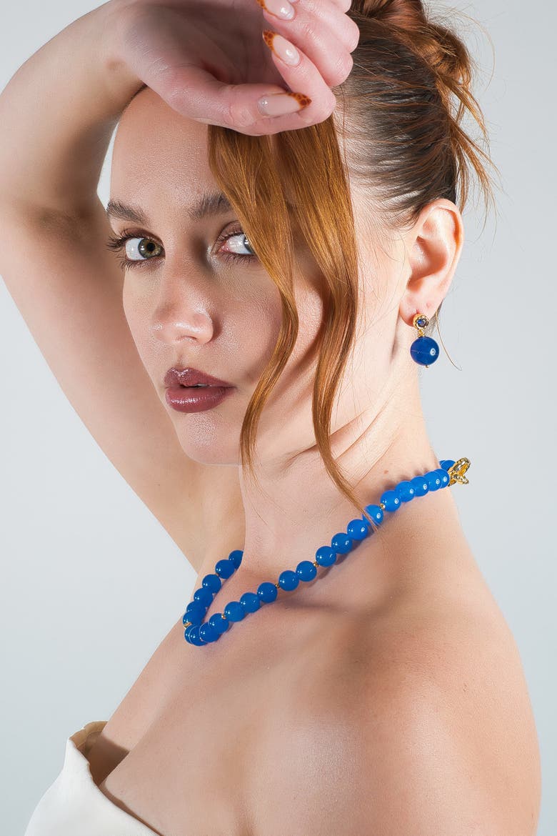Tia Royal Blue Chalcedony Choker Necklace, Alternate, color, Royal Blue