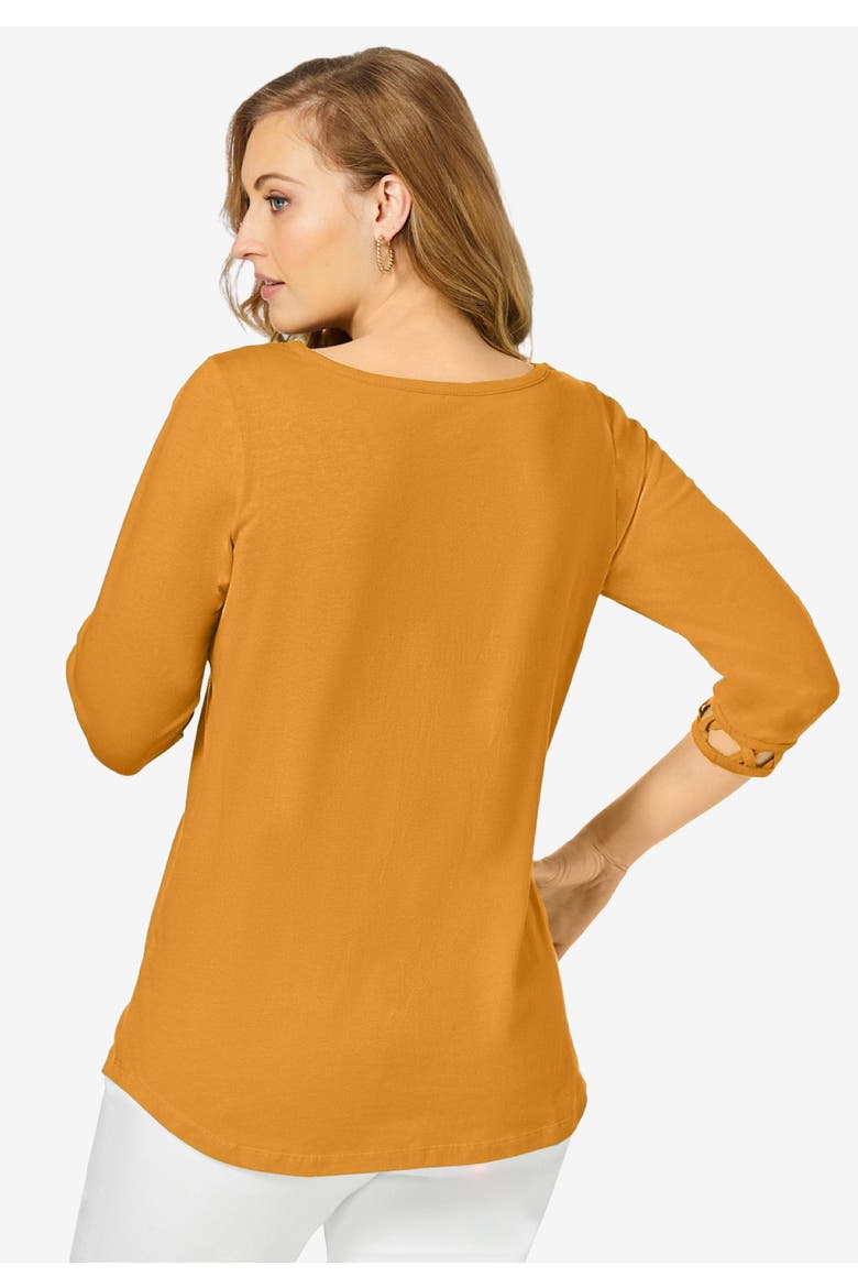Stretch Cotton Lattice Boatneck Tunic, Alternate, color, PINK BURST