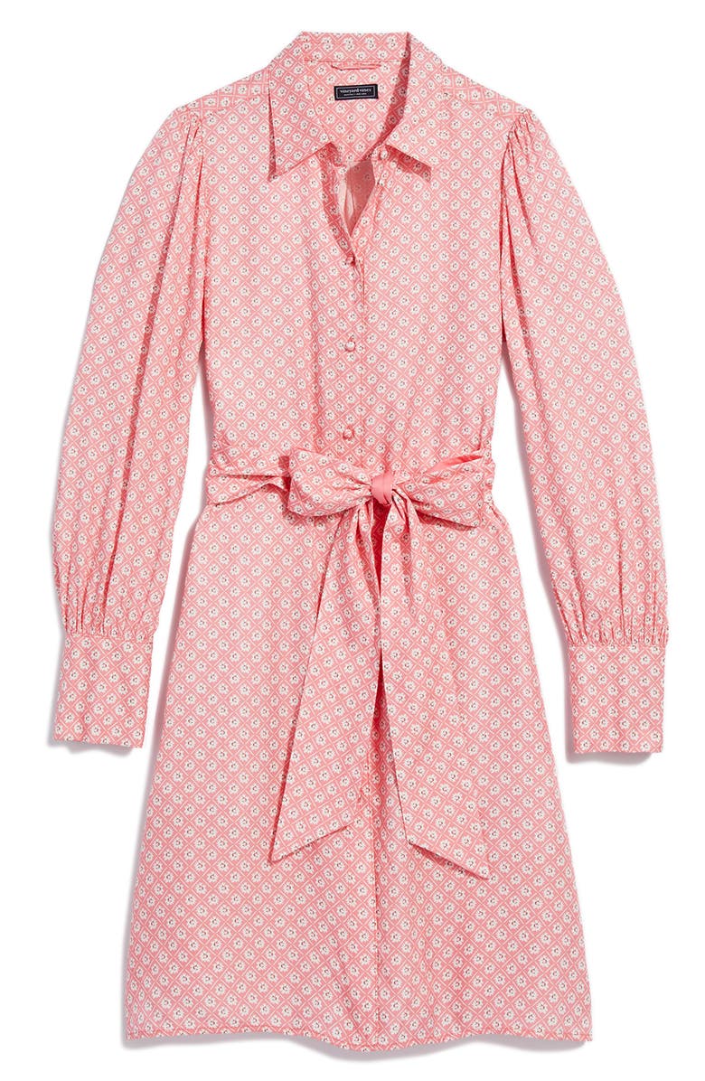 vineyard vines Tie Waist Long Sleeve Silk Blend Mini Shirtdress, Main, color,