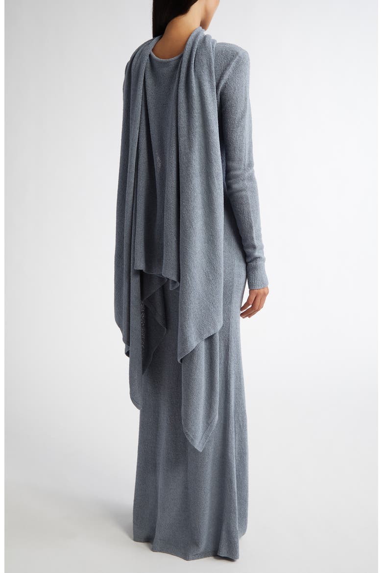 Cape Overlay Long Sleeve Silk Knit Dress, Alternate, color, MISTRAL