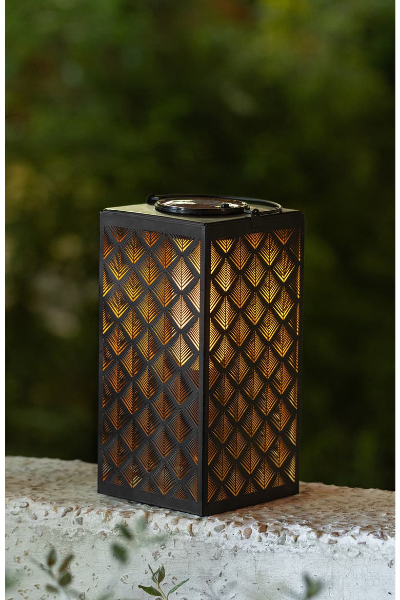 Square Textured Glass Pattern Solar Powered Hanging Lantern with LED Light, Alternate, color, Black