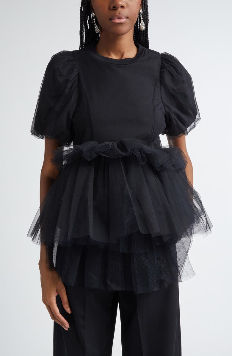Simone Rocha Puff Sleeve Tutu Top, Main, color, Black