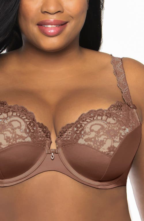 Curvy Couture Tulip Lace Balconette Bra in Chocolate 