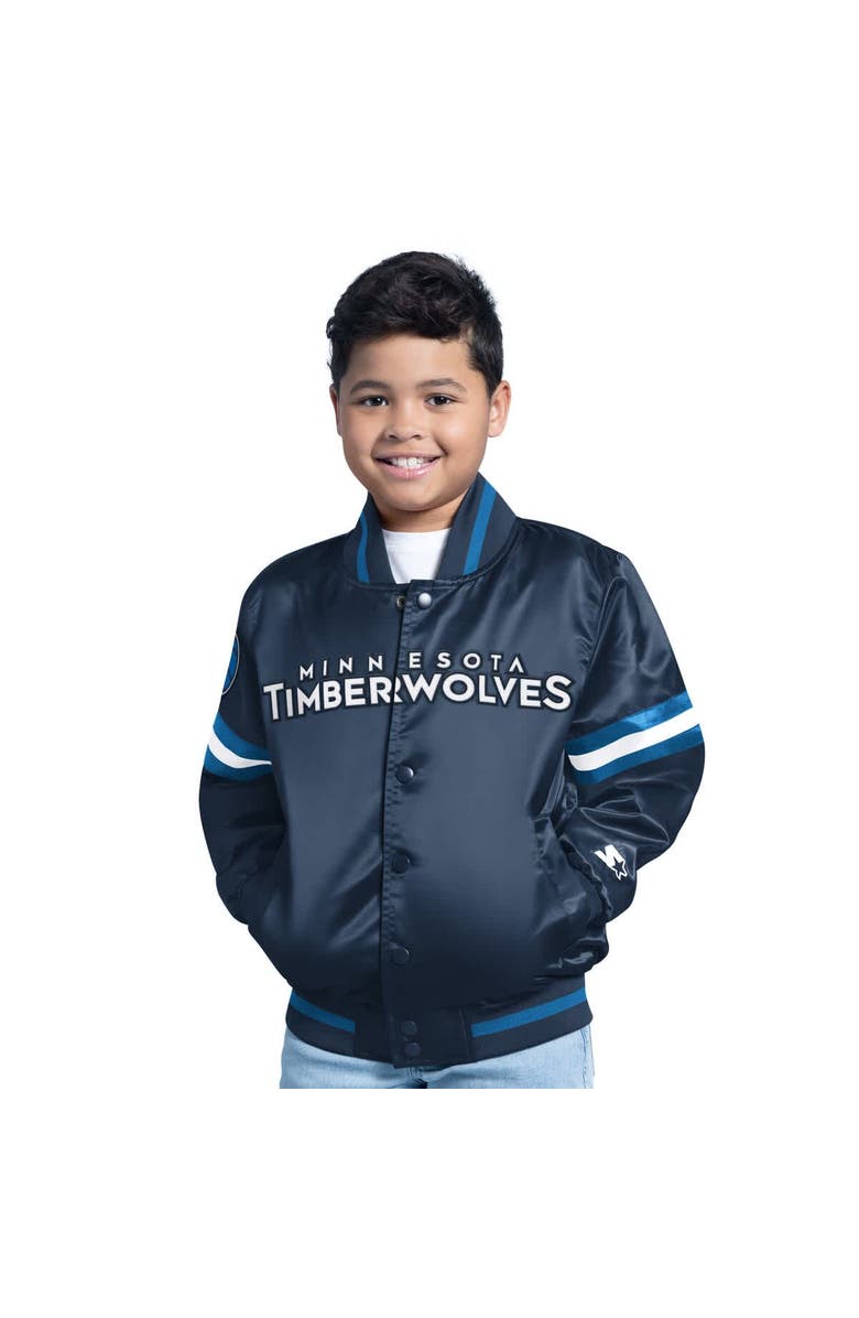 STARTER Youth Navy Minnesota Timberwolves Scrimmage Full-Snap Varsity Jacket, Alternate, color, Navy