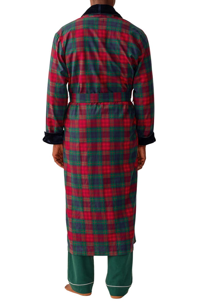 Velvet Trim Cotton Twill Robe, Alternate, color, RED