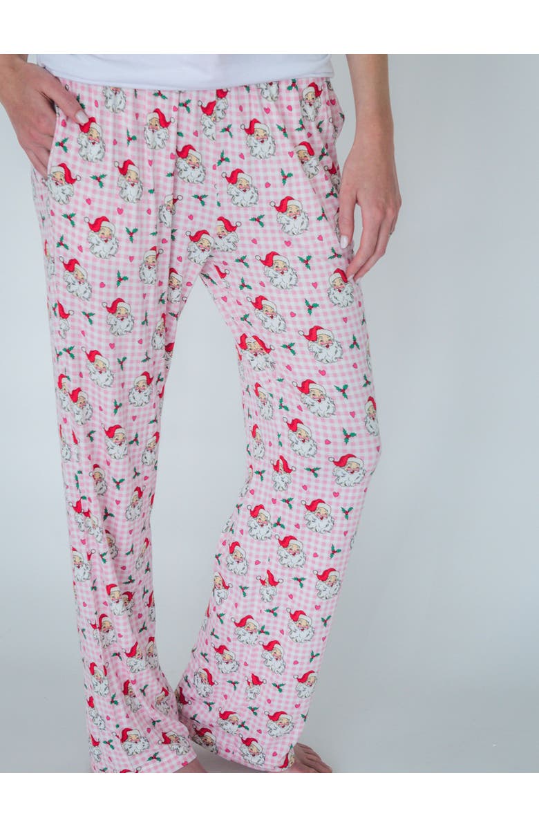 RuffleButts SoftSnooze Gender Inclusive Adult Pajama Pants, Alternate, color, Pink Dear Santa