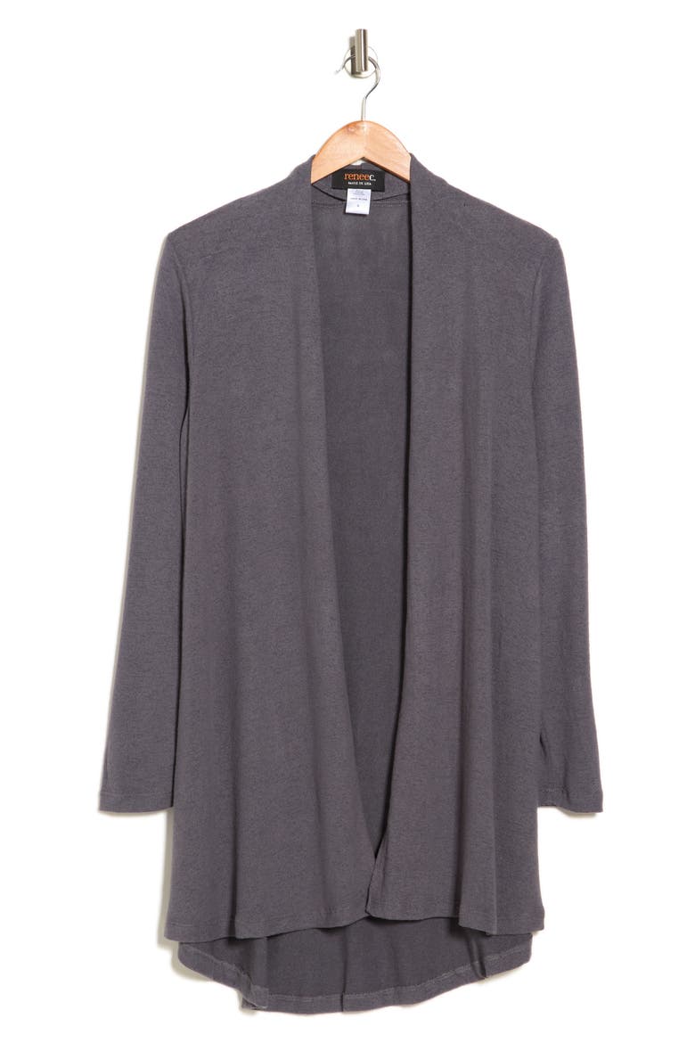 Brushed Knit Open Front Cardigan, Alternate, color, DARK CEMENT