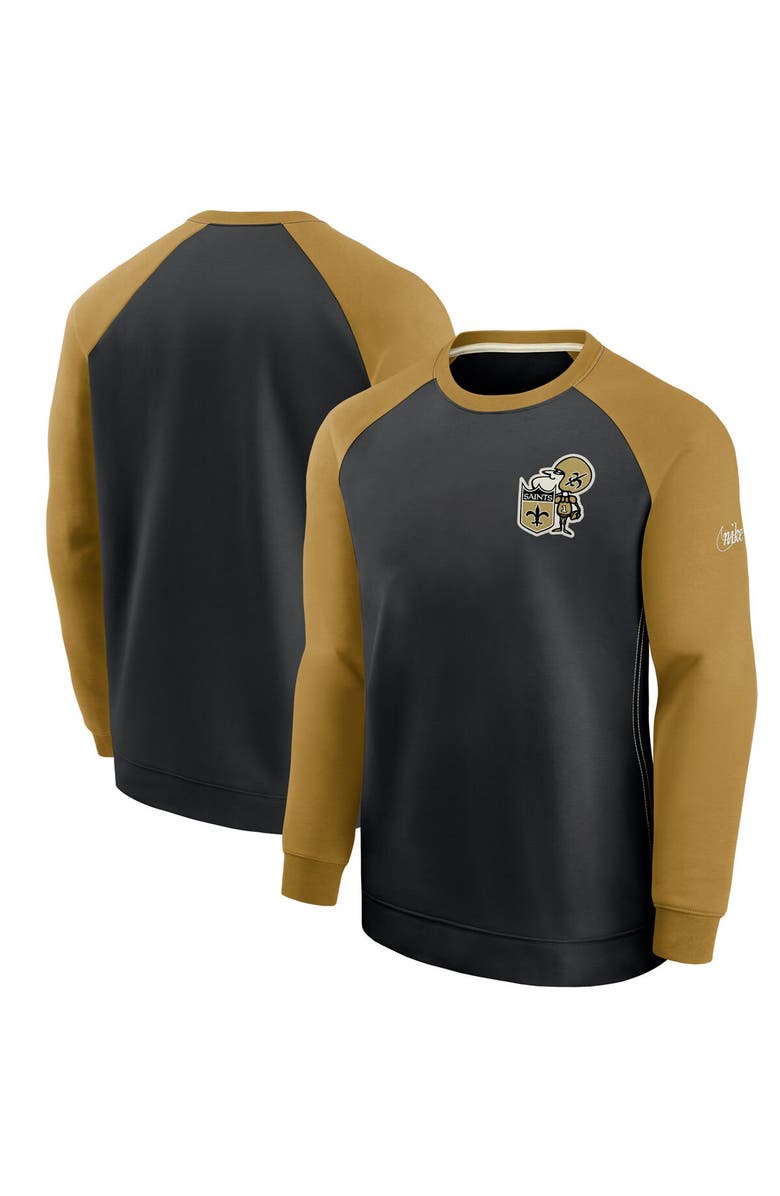 Nike Men's Nike Black/Gold New Orleans Saints Historic Raglan Performance Pullover Sweater, Main, color, Black