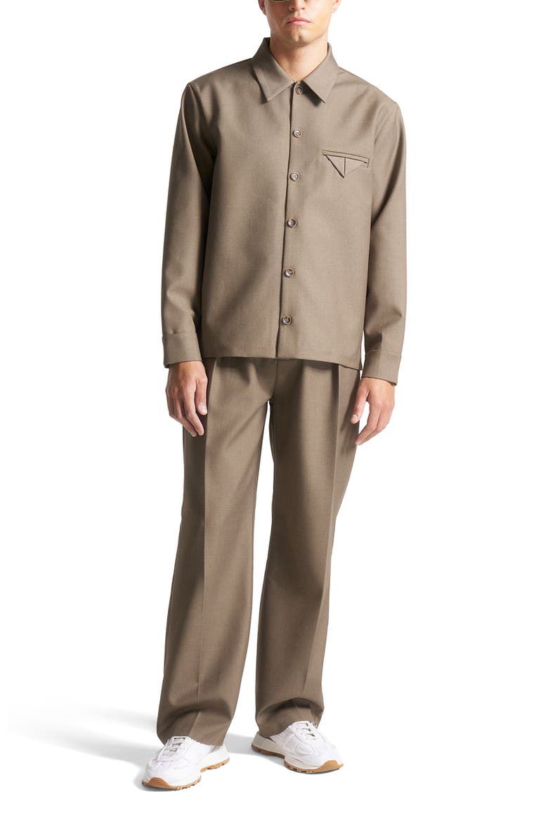 Leo Hatched Tailored Long Sleeve Overshirt, Main, color, Khaki