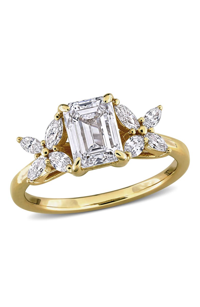 Julianna B. Lab-Grown Diamond Emerald Cluster Ring 14k, Main, color, Yellow Gold